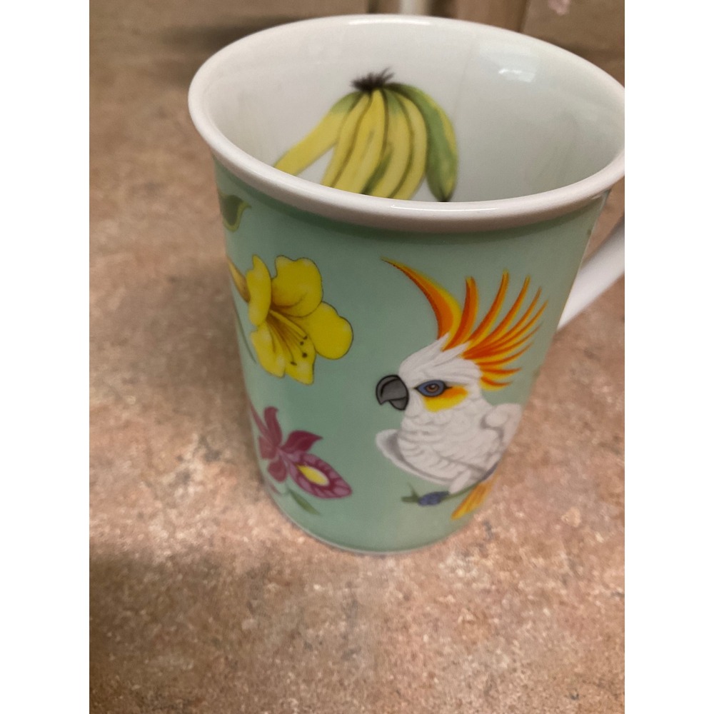 Lynn Chase Monkey Business Mug 1995 Tropical Wildlife Cockatoo Mint Green AS IS - Picture 5 of 8